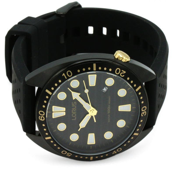 Lorus Mens Quartz Watch with Black Rubber Strap
