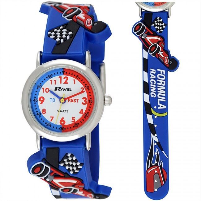 Ravel 3D Racing Car Time Teacher Children's Analogue Multicolour Strap Watch Blue