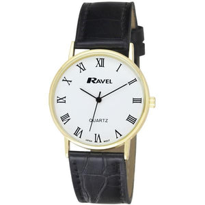 Ravel Gents Classic Strap Watch Black Croc / Gold / Roman Numerals