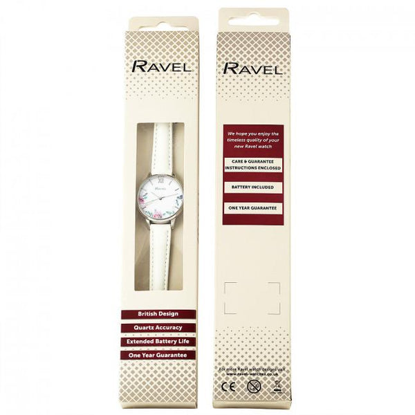 Ravel Ladies Heart Bouquet Faux Leather Strap Watch White