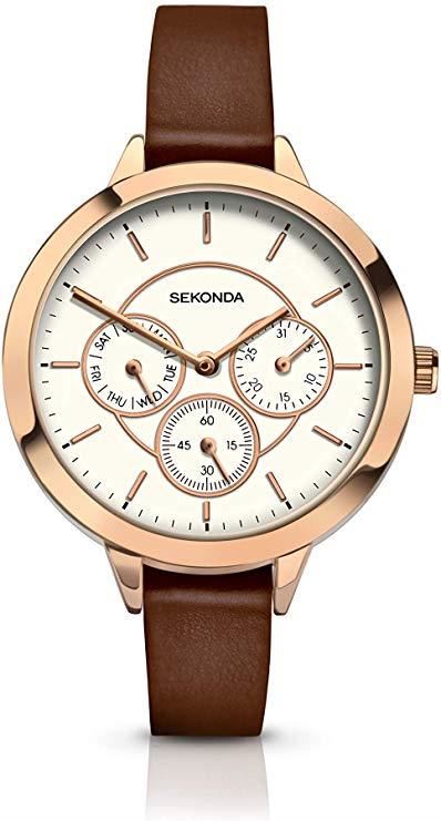 Sekonda Women's Fashion Big Dial Gold Plated Leather Strap Watch