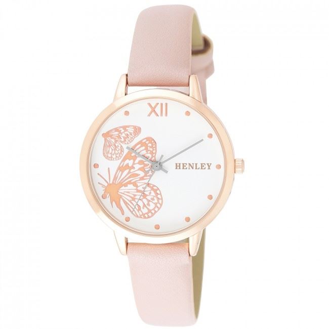 Henley Women's Fashion Casual Butterfly Design Leather Strap Watch