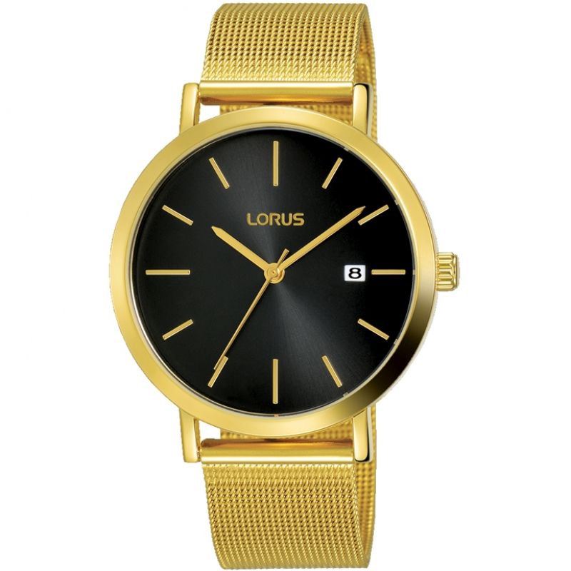 Lorus Men's Analogue Black Dial Gold Bracelet Watch