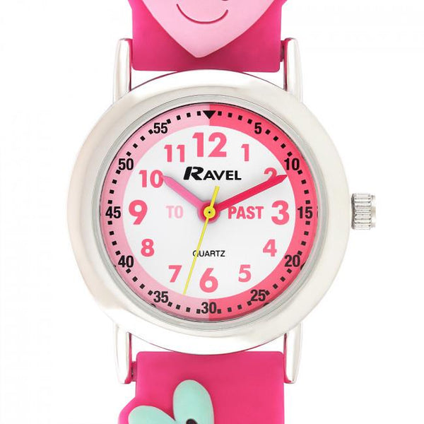 Kids Cartoon Time Teacher Watch Multi Color Hearts and Flowers