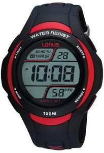 Lorus Gents Chronograph Digital Red/Black Rubber Strap Watch