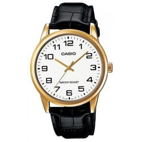 Casio Men's White Dial Black leather Strap watch