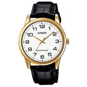 Casio Men's White Dial Black leather Strap watch