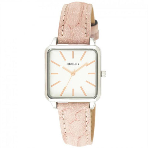 Henley Ladies Lizard Grain Strap Watch-Pink