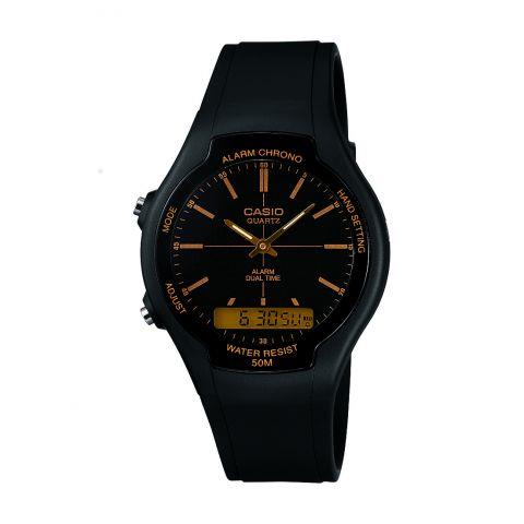 Casio Men's Quartz Watch Black Dial Analogue Digital Display Black Resin Strap