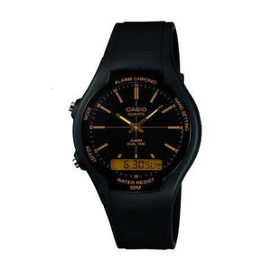 Casio Men's Quartz Watch Black Dial Analogue Digital Display Black Resin Strap