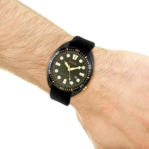 Lorus Mens Quartz Watch with Black Rubber Strap