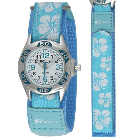 Ravel Children's Velcro Hibiscus Watch - Blue