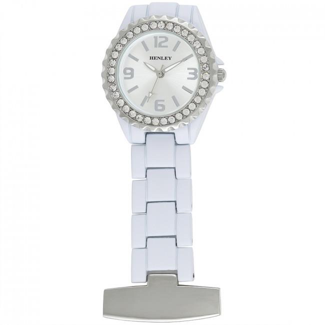 Henley Glamour Enamel Link Beauticians Fob Watch Silver white