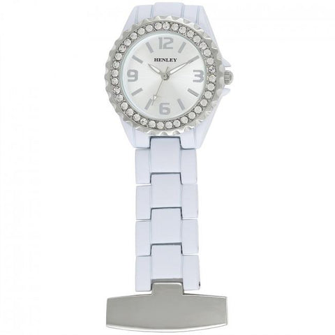 Henley Glamour Enamel Link Beauticians Fob Watch Silver white