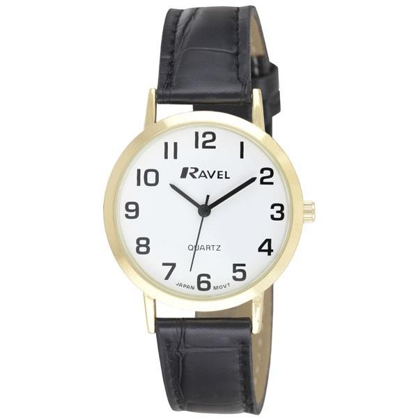Ravel Gents Leather Strap Quartz Watch Black/Gold