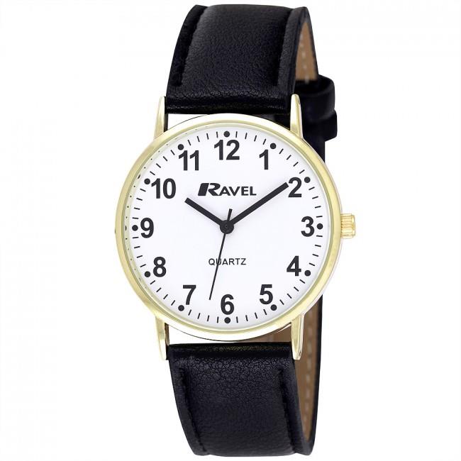 Ravel Gents Classic Strap Watch Black / Gold / White