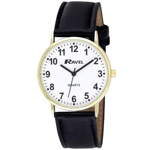Ravel Gents Classic Strap Watch Black / Gold / White