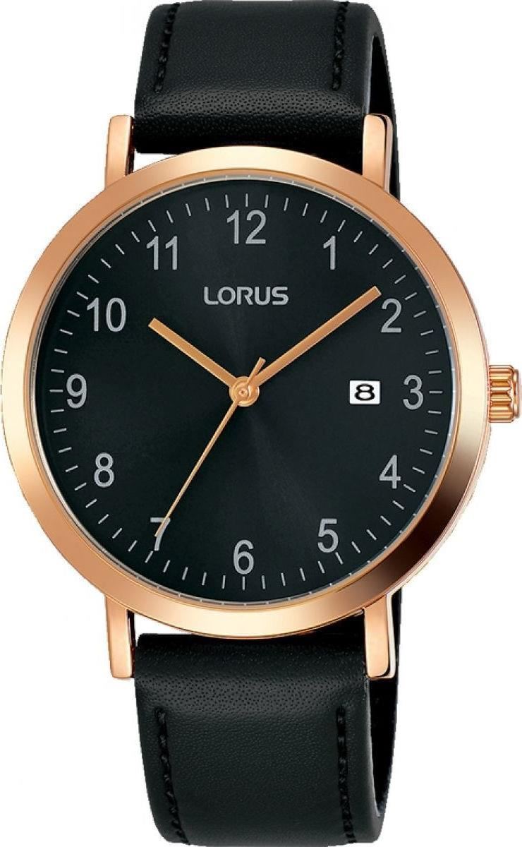 Lorus Men's Analog Quartz Watch with Date and Leather Strap Black Dial