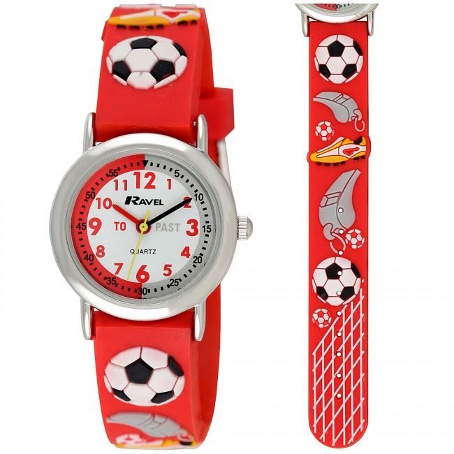 Ravel 3D Football Time Teacher Children's Analogue Multi colour Strap Watch Red