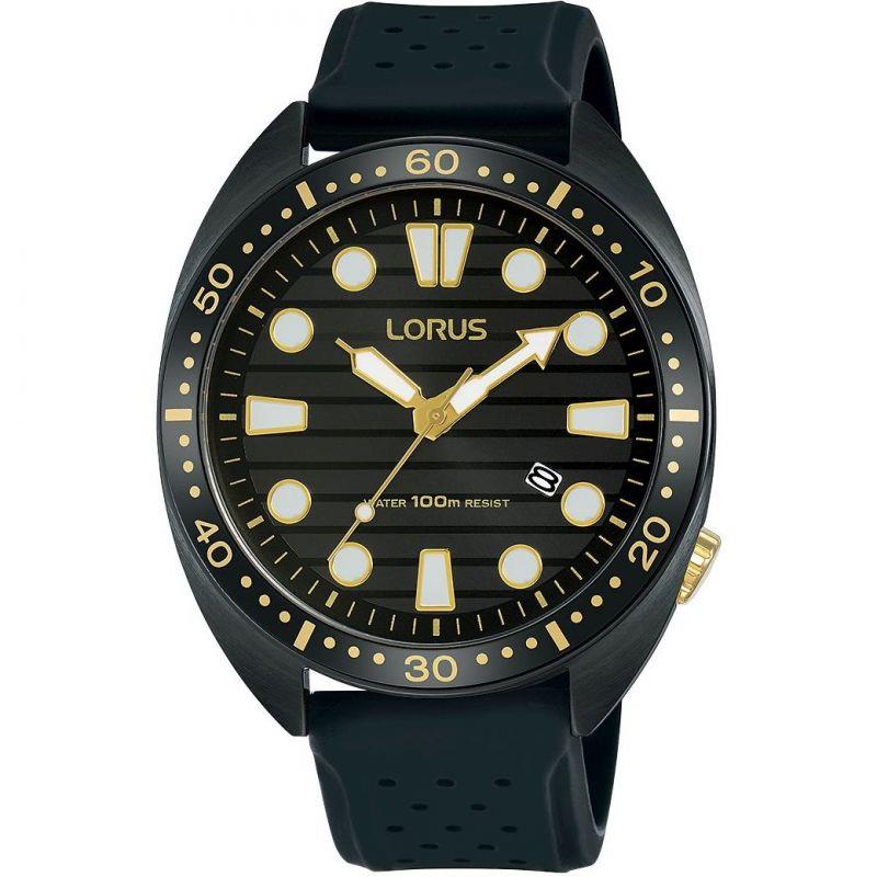Lorus Mens Quartz Watch with Black Rubber Strap