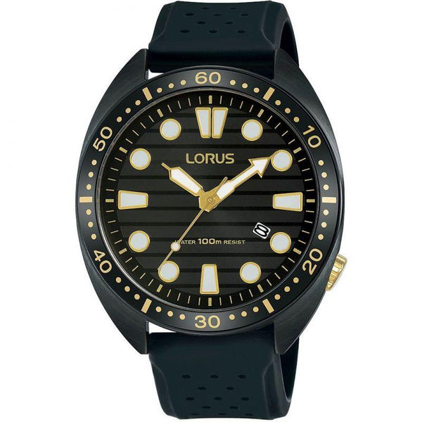 Lorus Mens Quartz Watch with Black Rubber Strap