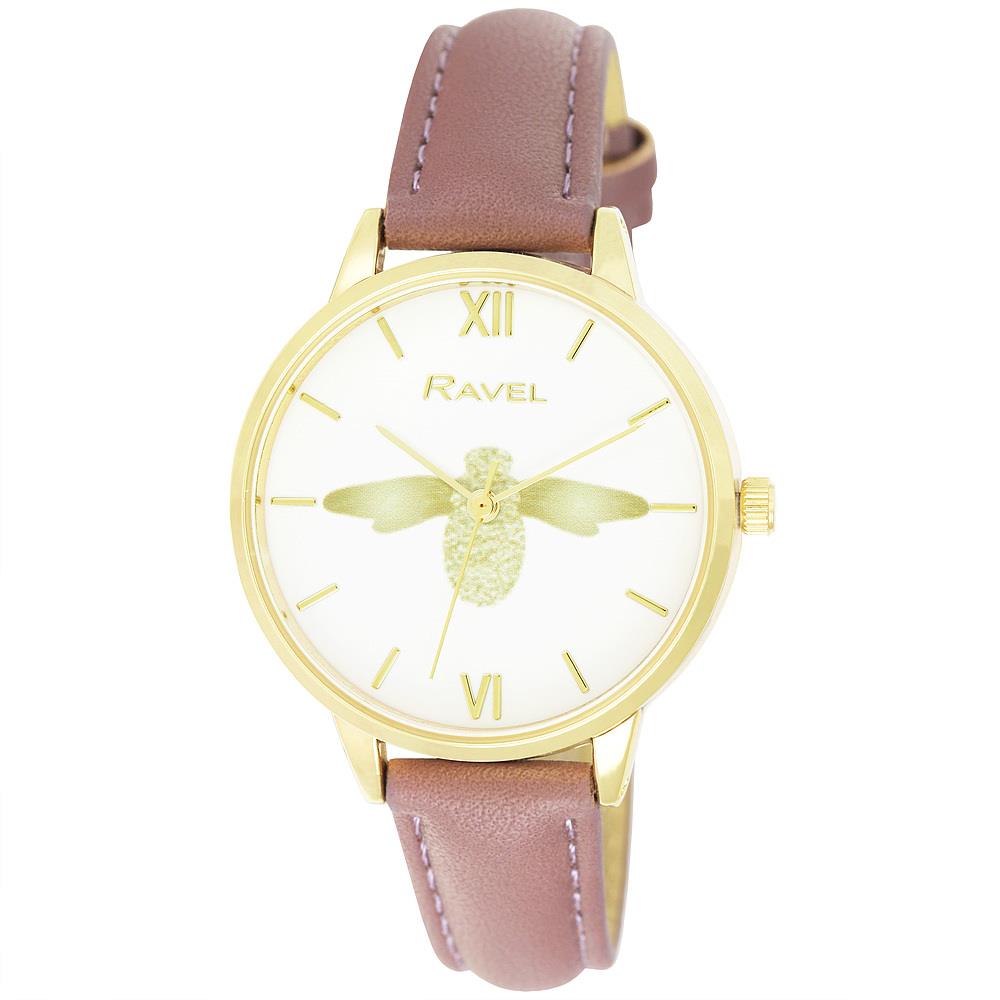 Ravel Women's Moth Design Dial Purple Leather Strap Watch