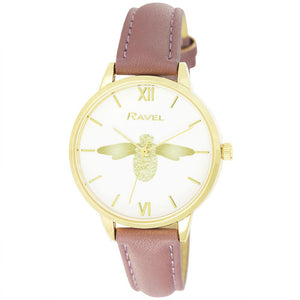 Ravel Women's Moth Design Dial Purple Leather Strap Watch