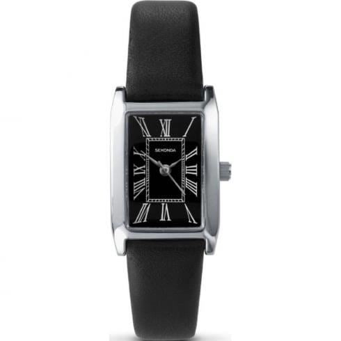Sekonda Ladies Chrome Finish Black Leather Strap Ladies Watch