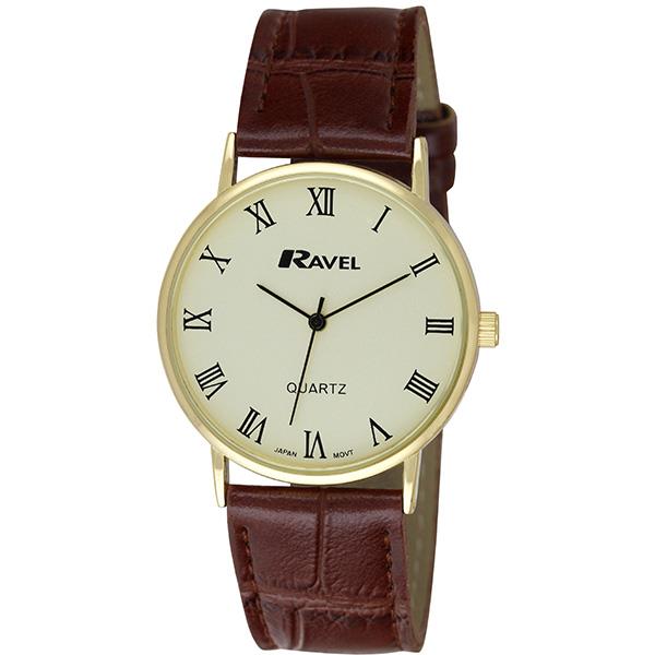 Ravel Gents Classic Strap Watch Brown Croc / Gold / Roman Numerals
