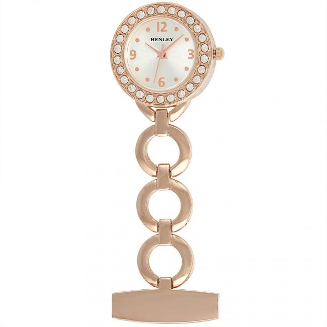 Henley Ladies Fashion Jewellery Bling Fob Watch Rose Gold