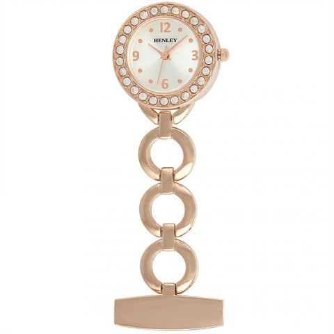 Henley Ladies Fashion Jewellery Bling Fob Watch Rose Gold