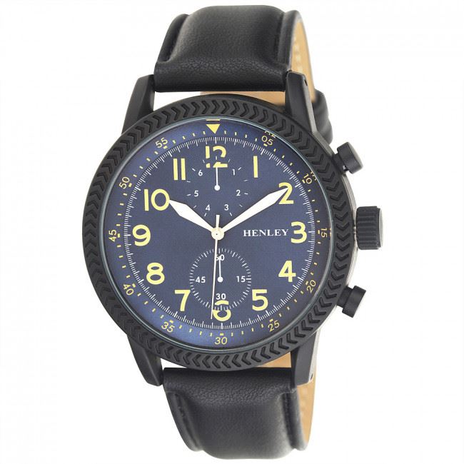 Henley Men's Textured Sports Faux Leather Strap Watch