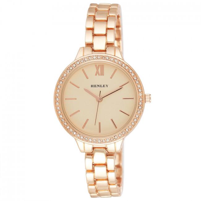 Henley Ladies Minimal Diamante Watch-Rose Gold