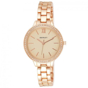 Henley Ladies Minimal Diamante Watch-Rose Gold
