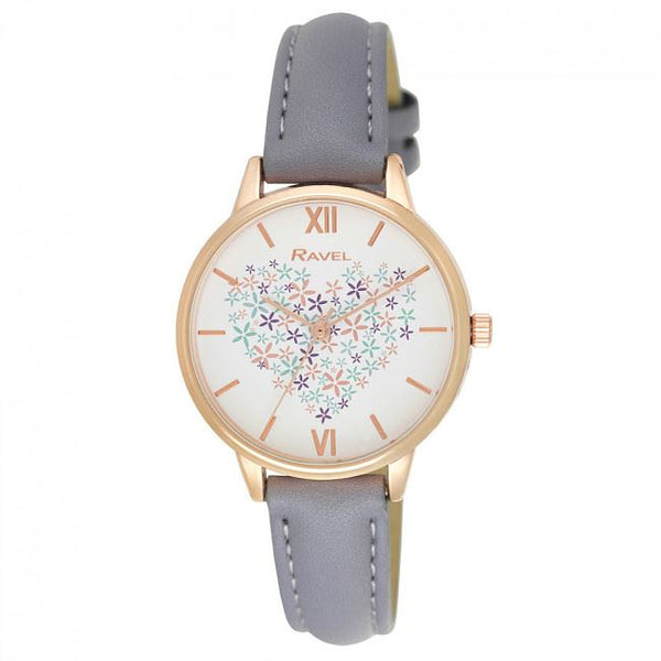 Ravel Ladies Heart Bouquet Faux Leather Strap Watch White