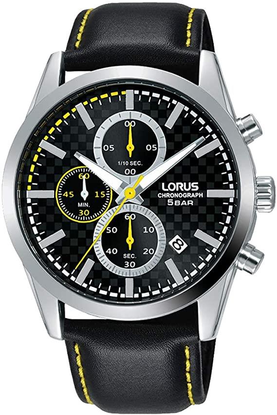 Lorus Mens Chronograph Quartz Watch with Black Leather Strap