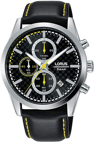 Lorus Mens Chronograph Quartz Watch with Black Leather Strap