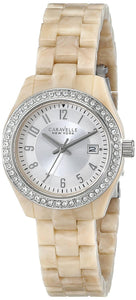 Caravelle Women's Quartz Crystal Accent Date Ivory Plastic 28mm Watch