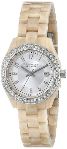 Caravelle Women's Quartz Crystal Accent Date Ivory Plastic 28mm Watch