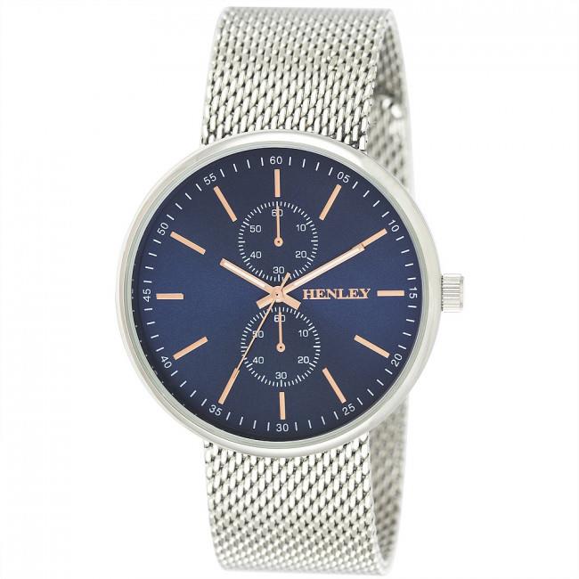 Henley Men's Front Loading Mesh Bracelet Watch-Blue