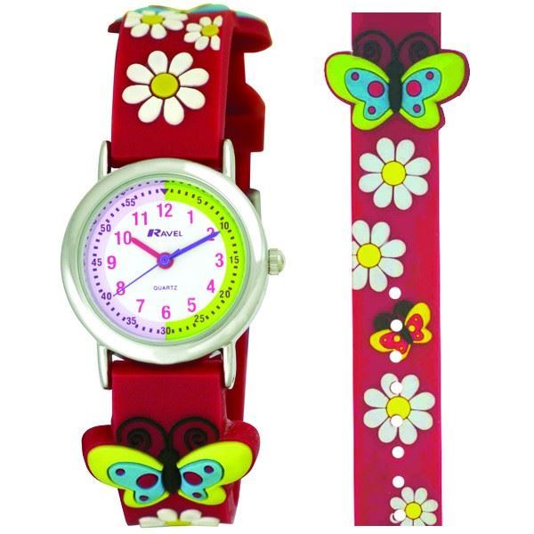 Ravel 3D Butterfly Time Teacher Children's Analogue Multi colour Strap Watch