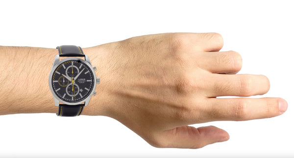 Lorus Mens Chronograph Quartz Watch with Black Leather Strap