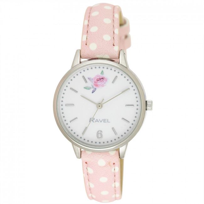 Ravel Ladies Floral Polka Dot Faux Leather Strap Watch