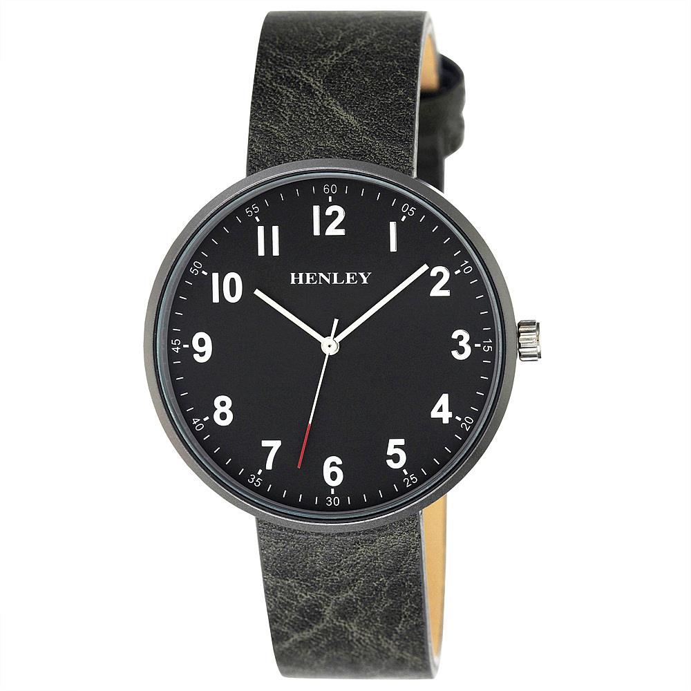 Henley Mens Leather Strap Watch Grey