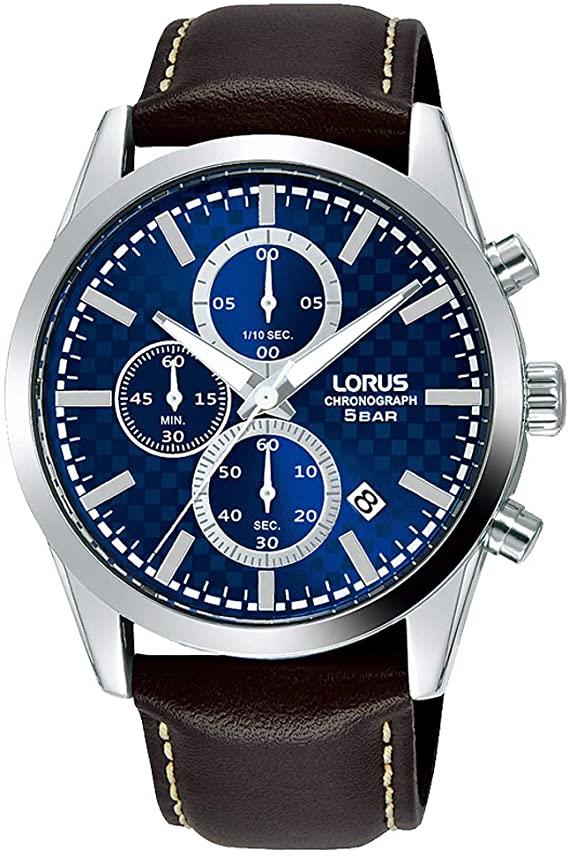 Lorus Mens Chronograph Quartz Watch with Brown Leather Strap